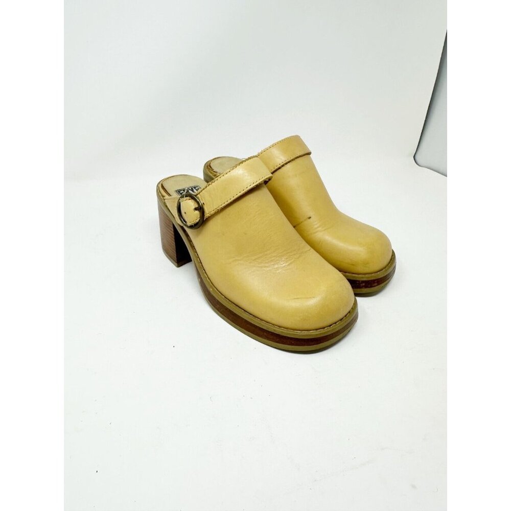 Frye Womens Vintage Dover Mules Clogs Block Heel Slip On Leather Tan Size 6.5M
